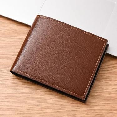 Imagem de Carteira masculina curta dobrável com acabamento texturizado - PU fino, 4 compartimentos para cartão e 2 compartimentos para notas, 50 g, 11,6 x 9,5 cm (preto, marrom claro, marrom escuro), Marrom