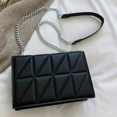 Imagem de Bolsa quadrada de ombro feminina com aba transversal com alça de corrente, Preto, Small
