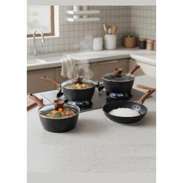 Imagem de Conjunto de Panelas 4 Peças Antiaderente Stone com Tampa de Vidro Indu