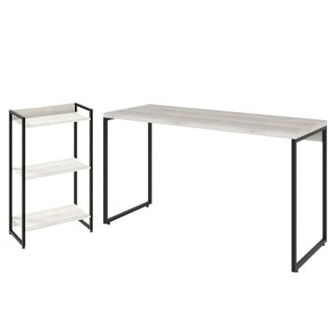 Imagem de Kit Escritório Estante Areta 3 Prateleiras com Mesa Industrial Aspen 135cm C01 Snow - Lyam Decor
