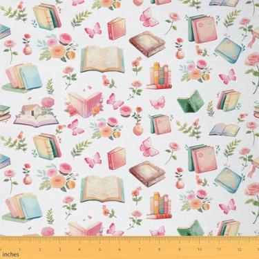 Imagem de Tecido para livros em aquarela da Yard Tecidos para decoração de borboleta rosa rosa para amantes de costura, jardim sonhador, floral, estilo romântico, tecido para decoração de quarto e estofamento