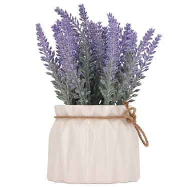 Imagem de Pssopp Pequenas Plantas Artificiais: Base de Cerâmica Com Barbante Rústico, Mini Vasos de Plantas Artificiais para Decoração de Casa e Escritório, Folhas de PVC Realistas (7146C 02 Vaso Plissado)