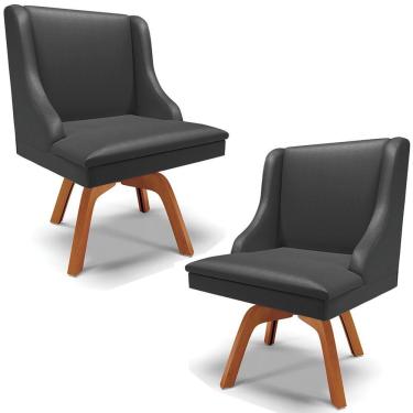 Imagem de Kit 2 Cadeiras Decorativas Sala De Jantar Base Giratória De Madeira Firenze Pu Preto Fosco/natural