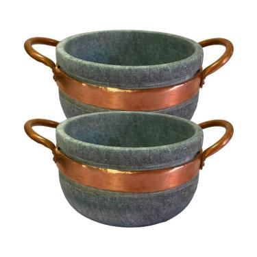 Imagem de Kit 2 Cumbucas Alça De Cobre Pedra Sabão Caldo Sopa 500ml