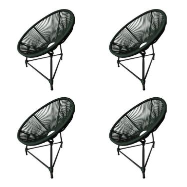 Imagem de Kit 4 Cadeiras Acapulco Corda Náutica Base Em Alumínio Preto-verde Musgo - Cor: Verde