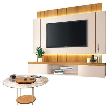 Imagem de Home Suspenso Illusion 1.8 Cinamomo Off White E Mesa De Centro Sky Com Tampo De Vidro Cinamomo- Hb Móveis