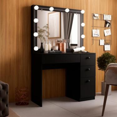 Imagem de Penteadeira Ditália 4 Gavetas + Kit Luz Pe-110 Preto