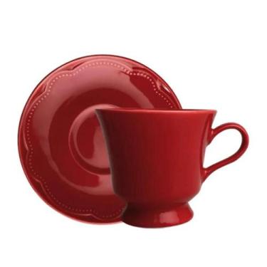 Imagem de Xícara Chá Pires Relevo Cottage Vermelha Germer Porcelanas