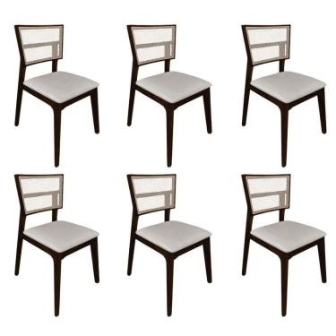 Imagem de Kit 6 Cadeiras De Jantar Tela Premium Madeira Maciça Manuela Bege Veludo Castanho