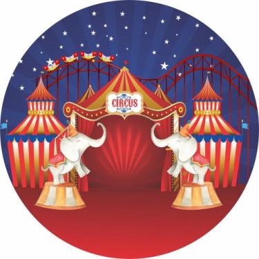 Imagem de Painel de Tecido Sublimado Redondo Circo Espetáculo dos Elefantes C/ E