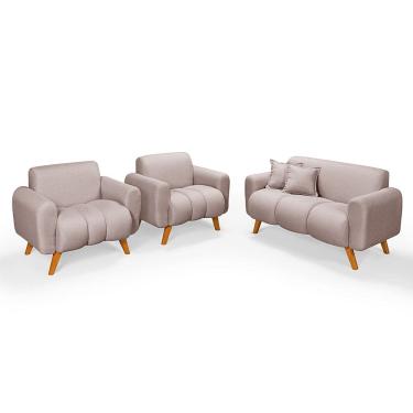 Imagem de Conjunto Dallas Namoradeira com Duas poltronas Em Linho Pes em Madeira