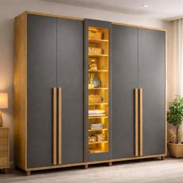 Imagem de Guarda-Roupa Casal Áustria 5 Portas 1 Porta com Vidro Reflecta com LED