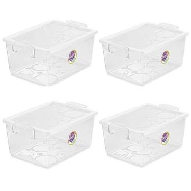 Imagem de Kit 4 Caixas Organizadora 4L com Travas e Alças Laterais Bel Ordene Es