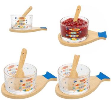 Imagem de 2 Petisqueiras Vidro Decorado com Espátula Bambu Premium - Wolf