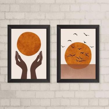 Imagem de Quadros Decorativos Arte Boho Sol 45x34cm - Madeira Preta