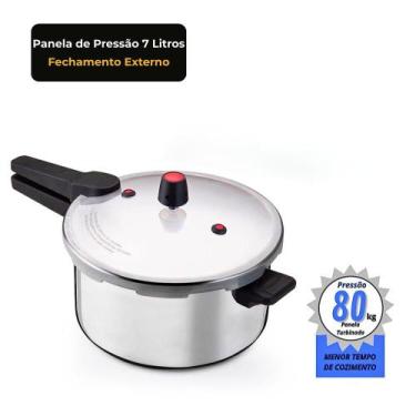 Imagem de Panela de Pressão 7 Litros Aço Polido 3mm Fechamento Externo 2 Apitos 