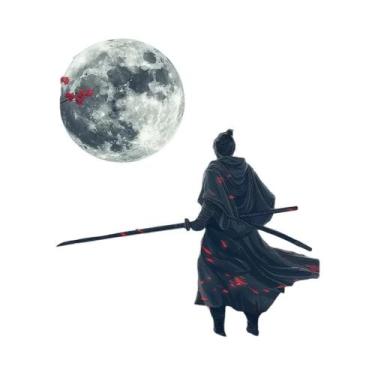 Imagem de Pintura Em Tela De Guerreiro Samurai Da Lua Vermelha Com Paisagem Japo