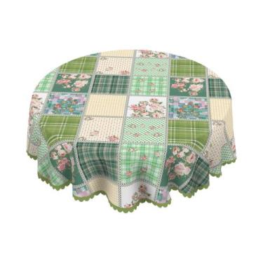 Imagem de Toalha De Mesa Estampada Floral Xadrez Verde Escuro Claro Com Padrão D