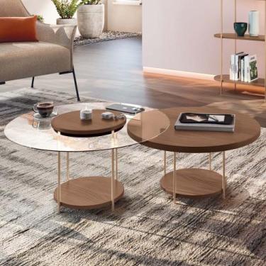Imagem de Mesa de Centro Para Sala Pés Metálicos Kit 2 Sky Castanho - HB Móveis,