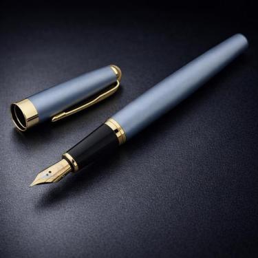 Imagem de Caneta Fina Tinteiro Pena Luxo Presente 24h C. Tinta Tinta Preto Exter
