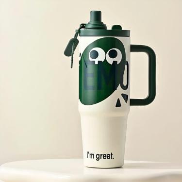 Imagem de Copo Térmico 900ml Com Canudo – Mantém Bebidas Quentes E Geladas, Anti-derramamento verde