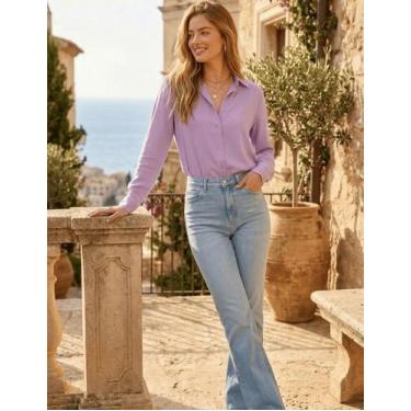 Imagem de Camisa Feminina Casual Social Alfaitaria Linho Premium Luxo Macia Trab