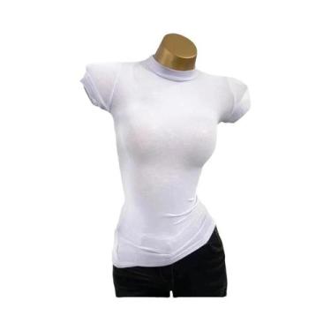 Imagem de Camiseta Feminina Slim Fit Meia Gola Alta - Manga Curta Transparente e