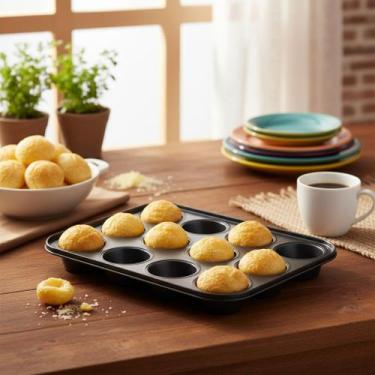 Imagem de Forma Cupcake Pão De Queijo 12 Cavidades Aço Carbono Antiaderente - FR