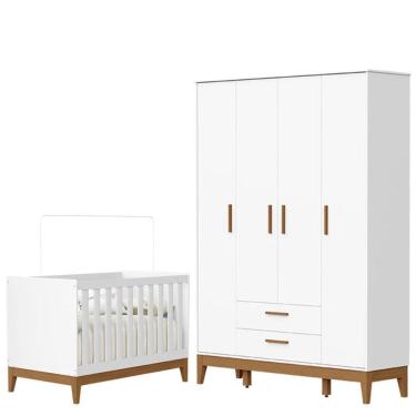 Imagem de Guarda Roupa Infantil Flip 4 Portas com Berço Americano Flip Branco Acetinado - Reller