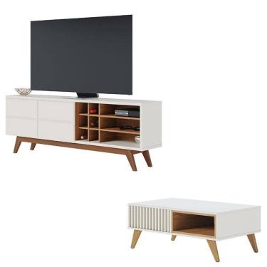Imagem de Rack Bancada Noronha 1.8 Off White Matte Freijó com Mesa de Centro Jeri Off White Freij...