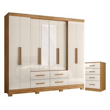 Imagem de Guarda Roupa Casal San Lorenzo com Espelho e Cômoda MS913 Freijó Off White – Moval
