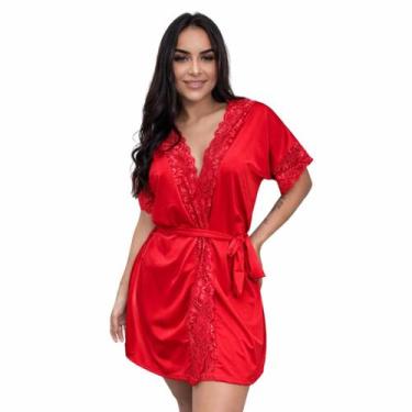 Imagem de Robe de Luxo Microfibra Com Renda Hobby Roupão Roupa de Dormir com Cin