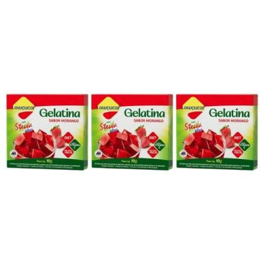 Imagem de Kit 3 gelatina diet plus morango com stevia 10g lowçucar