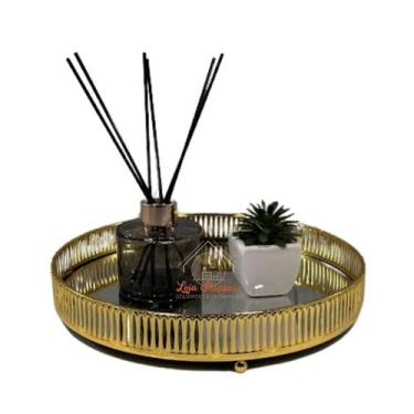 Imagem de Bandeja Decorativa Espelhada 25 cm Metal Redonda Luxo Perfumes Lavabo 