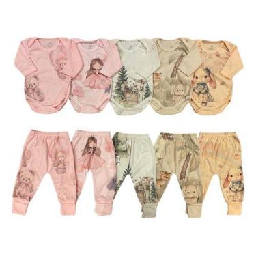 Imagem de Kit 5 Bodies M/longa E 5 Calças Estampado Bebê Menina Alyaht -, Multic