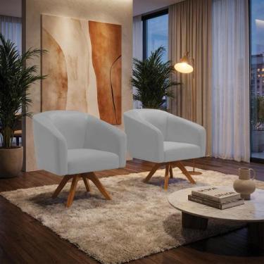 Imagem de Poltrona Sala Decorativa Kit 2 Stella Base de Madeira Giratória MM30 S