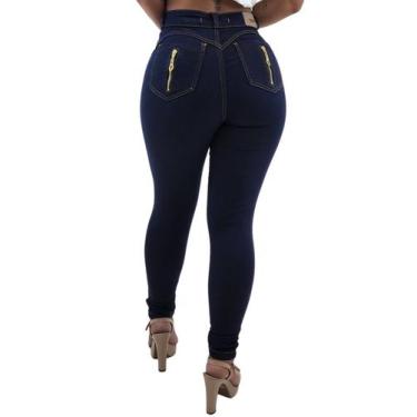 Imagem de Calça Jeans Feminina Cintura Alta Elastano Lycra Cós Alto Levanta Bumb