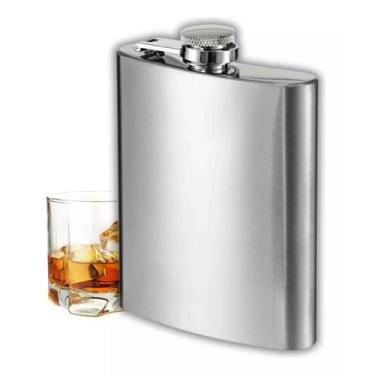 Imagem de Cantil De Bolso 210ml Inox Escovado Garrafa Porta Bebidas - Kadê