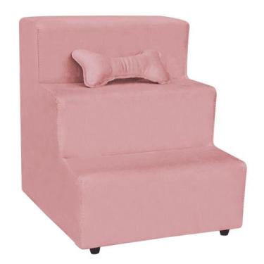 Imagem de Escada Escadinha Para Pet 3 Degraus Com Osso Cor Rosa Veludo Liberty M