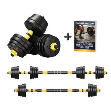 Imagem de Kit Halters Barra Anilha Ajustáveis Musculação  20kg Bonafit  Treino Completo em Casa +...