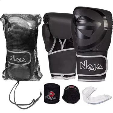 Imagem de Kit Luvas De Boxe E Muay Thai Naja Black Line + Bandagem + Protetor Bu