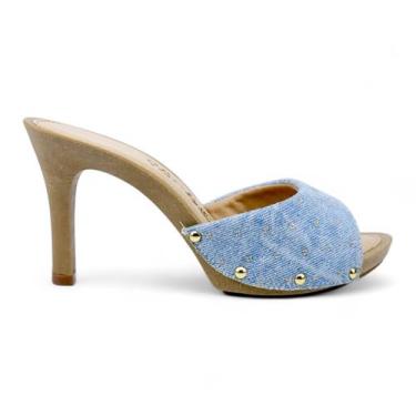 Imagem de Tamanco Tchocco Salto Alto em Tecido Jeans, Azul claro, 36