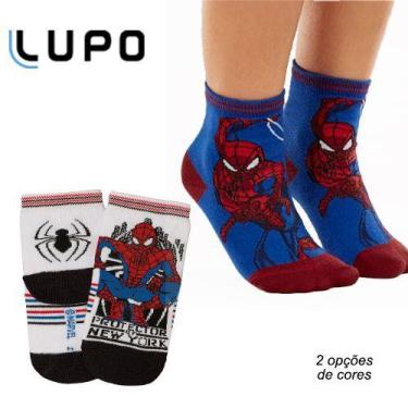 Imagem de Meia infantil Homem Aranha cano curto Lupo, 32 a 35, Branco