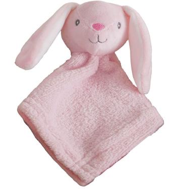 Imagem de Naninha Infantil para Meninas Coral Fleece 100% Poliéster 27x27cm Rosa Coelho Toque Macio Bene Casa