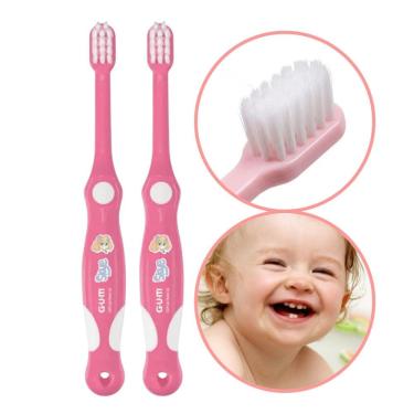 Imagem de Kit Escova de Dente Infantil Gum Baby Patrulha Canina Extra Macia para Bebê 3 a 24 Meses Rosa com 2 Unidades