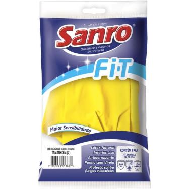 Imagem de Luva Sanro Fit de Látex Natural Palma Antiderrapante Formato Anatômico Amarela São Roque
