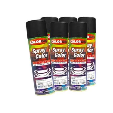 Imagem de Kit 6 Tinta Spray Preto Semi Brilho Colorgin 300ml Secagem Rápida Alta