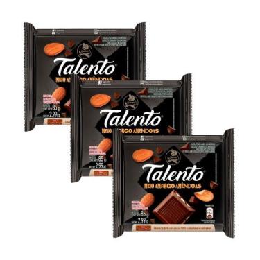 Imagem de Kit 3 Chocolate Garoto Talento Meio Amargo com Amêndoas 85g