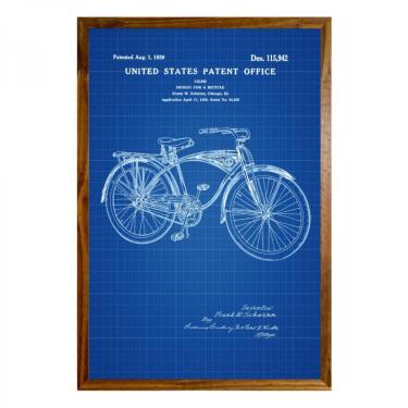 Imagem de Quadros decorativos Patente Azul bicicleta com garupa