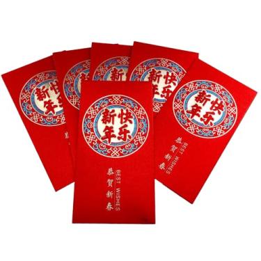 Imagem de 6 envelopes vermelhos de ano novo chinês 2022 pacote de dinheiro da sorte tigre zodíaco Hong Bao Lai Ver presente Dinheiro Fu Xi Lunar Spring Festival aniversário chá de bebê formatura de casamento (E)